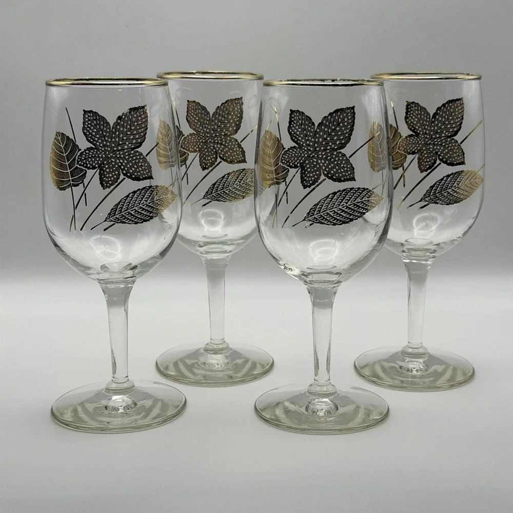 Vintage Libbey 22K Gold Trim Brandy Snifters‎ Gold Leaf 4 Wine Glasses 6oz MCM